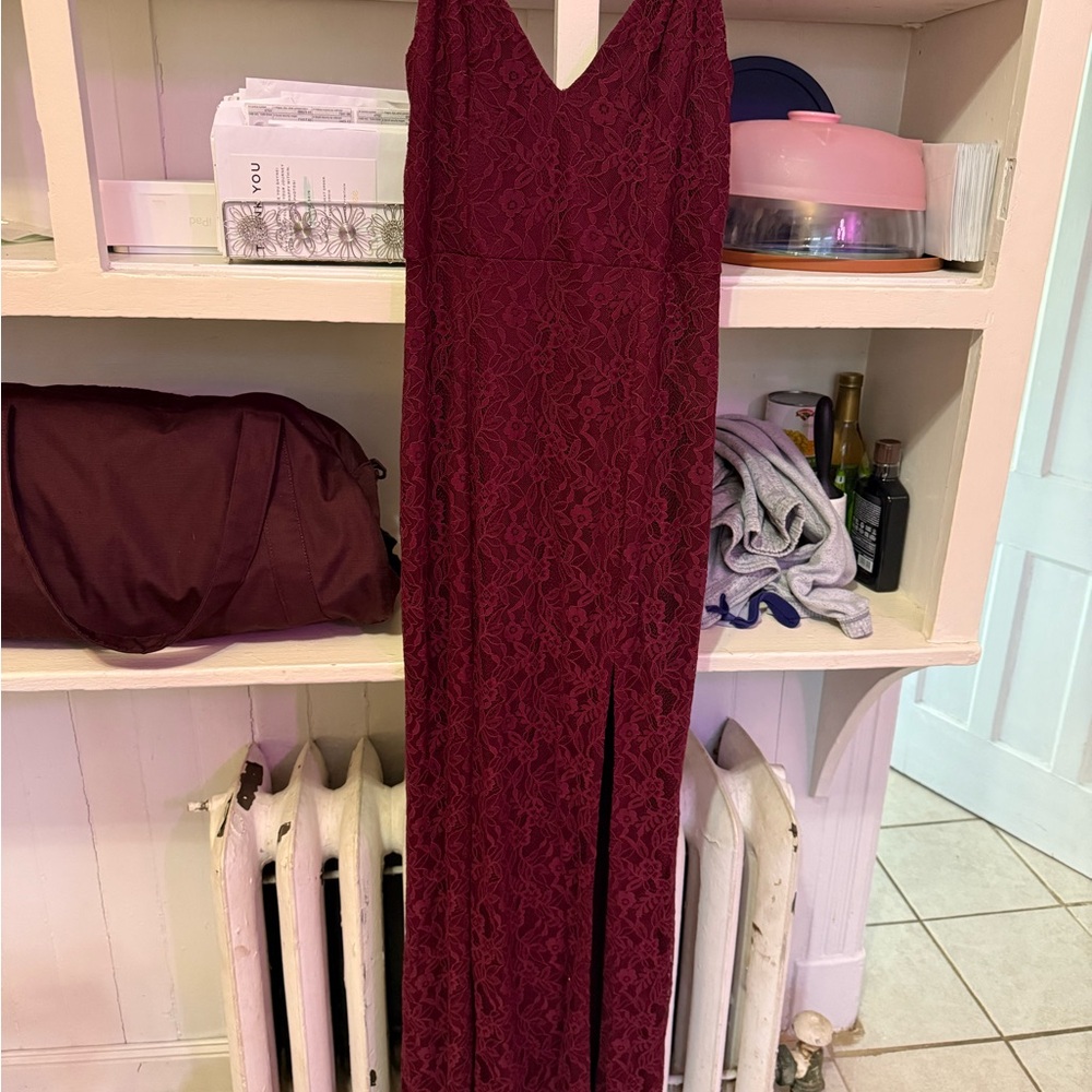 Elegant Burgundy Lace Gown
